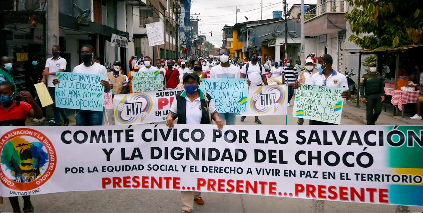 Marcha realizada en Quibdó en octubre de 2020. Captura de pantalla.