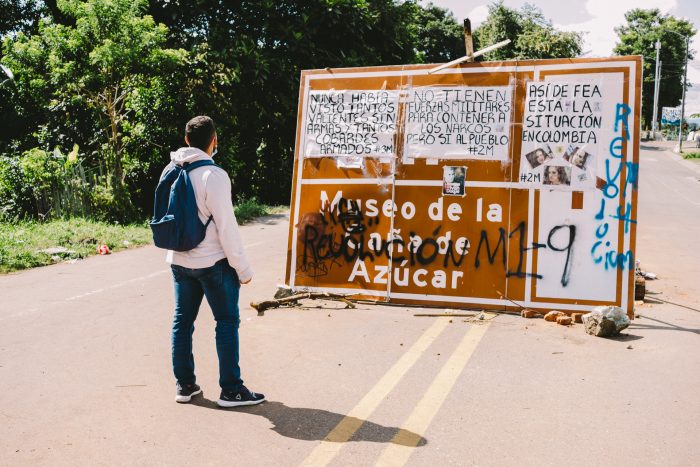 Bloqueo en MonteResistencia, uno de los puntos de concentración de la movilización en Palmira. | Crédito: Juan Arias/Mutante.