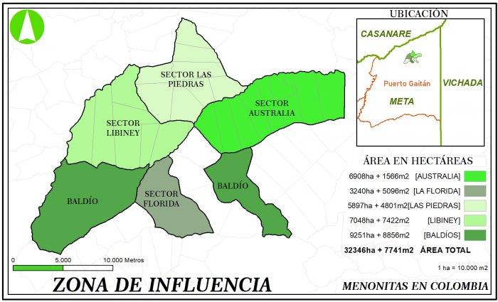 Mapa colonias menonitas en Puerto Gaitán