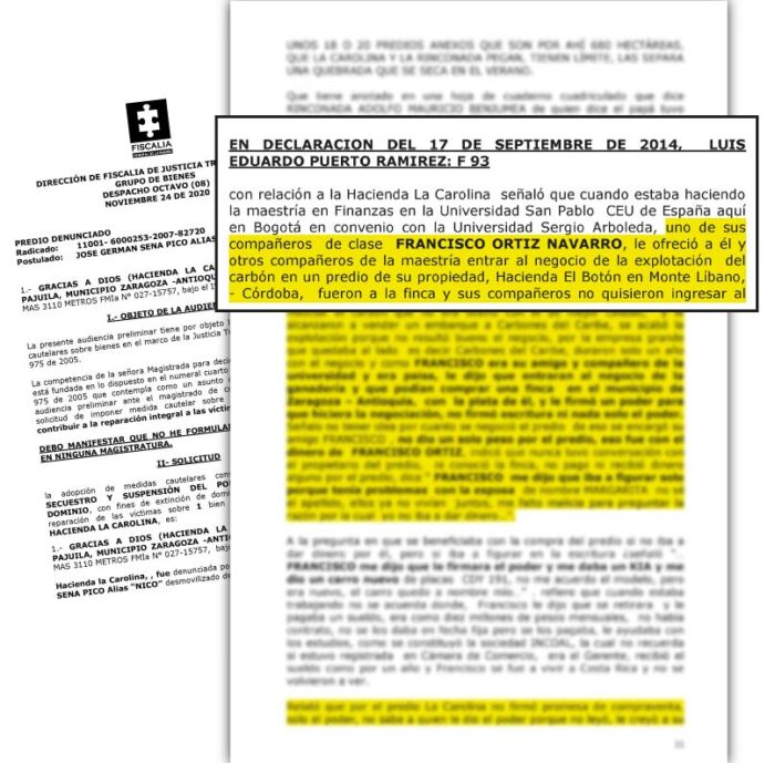 Documento de la Fiscalía con la declaración de Luis Eduardo Puerto Ramírez.
