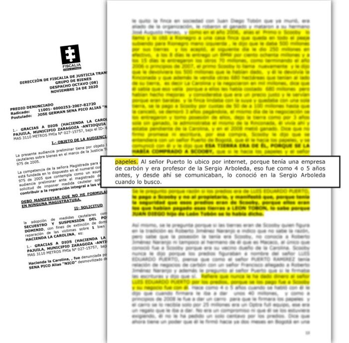 Documento de la Fiscalía en el que Henao explica cómo conoció a Puerto.