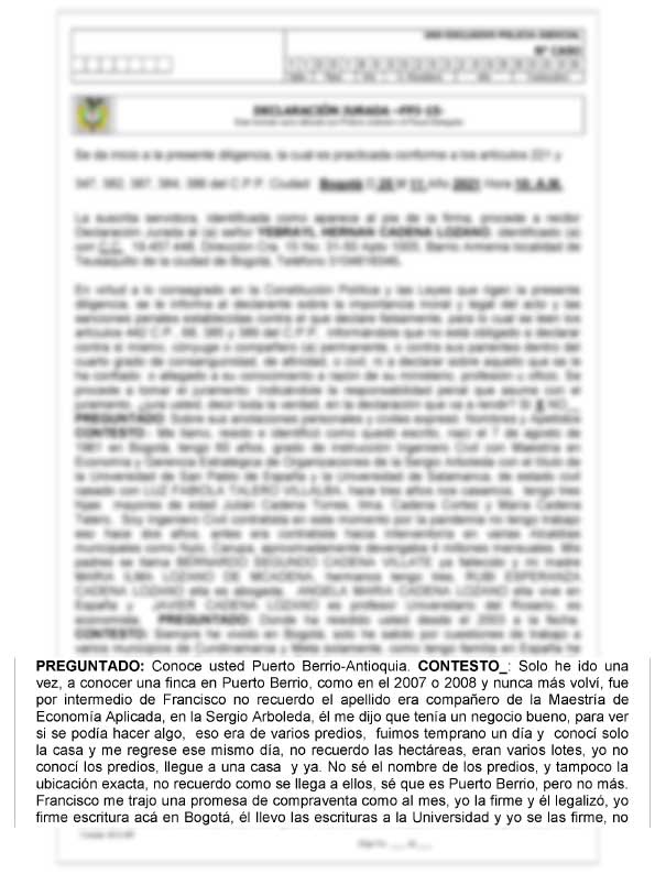 Extracto de la declaración de Yebrayl Hernán ante la Fiscalía el 25 de noviembre de 2021.